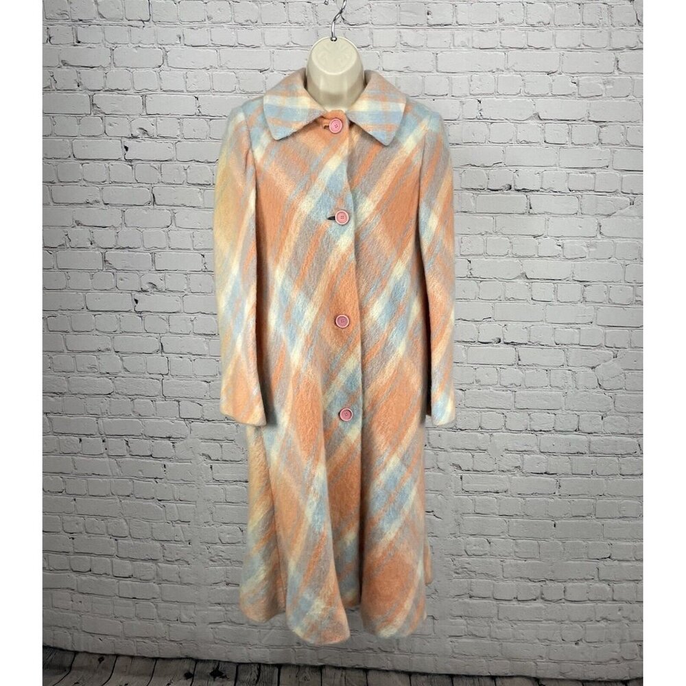 VTG Originala Peach Orange Plaid Button Bell Lined Jacket USA Made Size Medium M